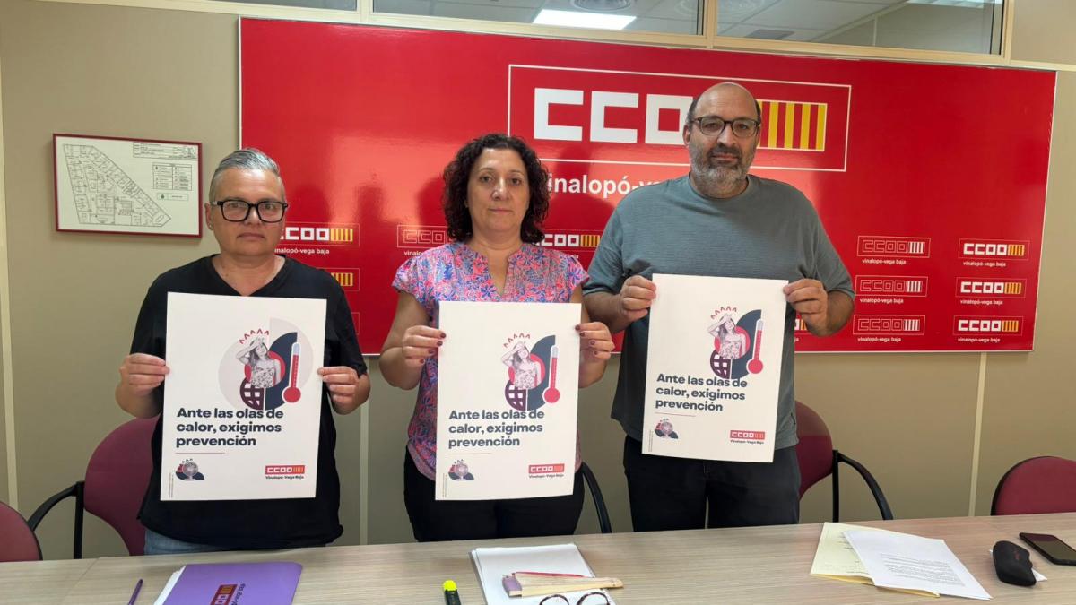 CCOO Vinalop- Vega Baja, durante la presentacin en rueda de prensa de la campaa Ante las olas de calor, exigimos prevencin'.