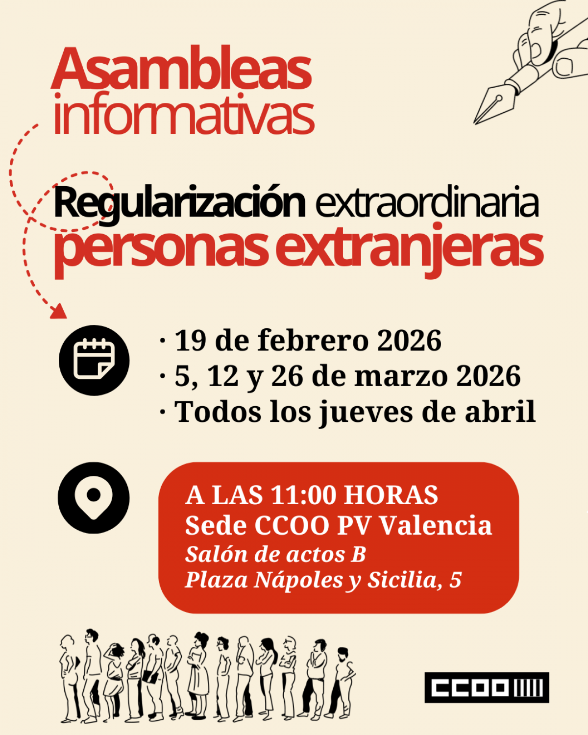 Asambleas informativas de CCOO PV para informar sobre el proceso de regularización extraordinaria de personas extranjeras.