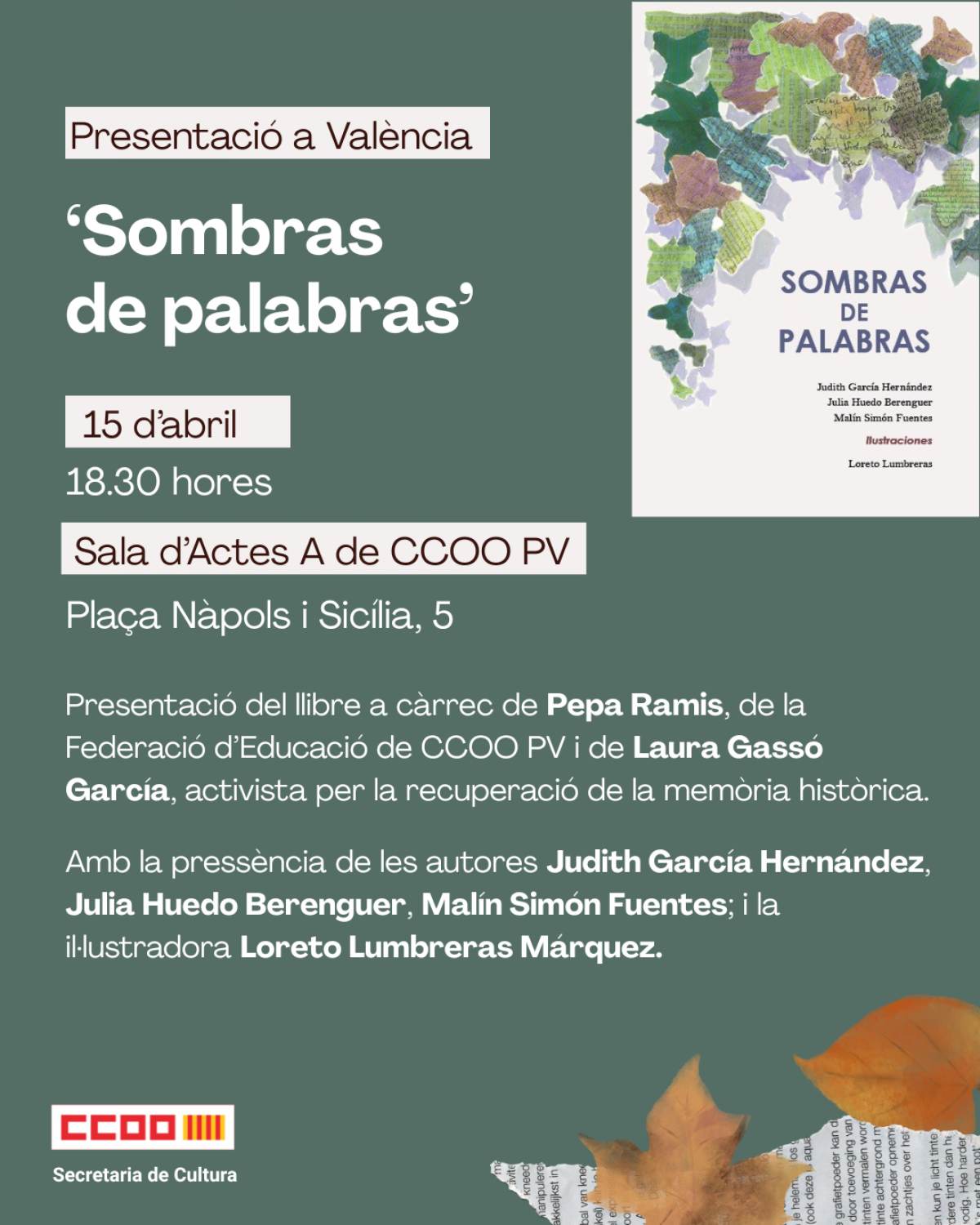 Presentació a València del llibre 'Sombras de palabras'.