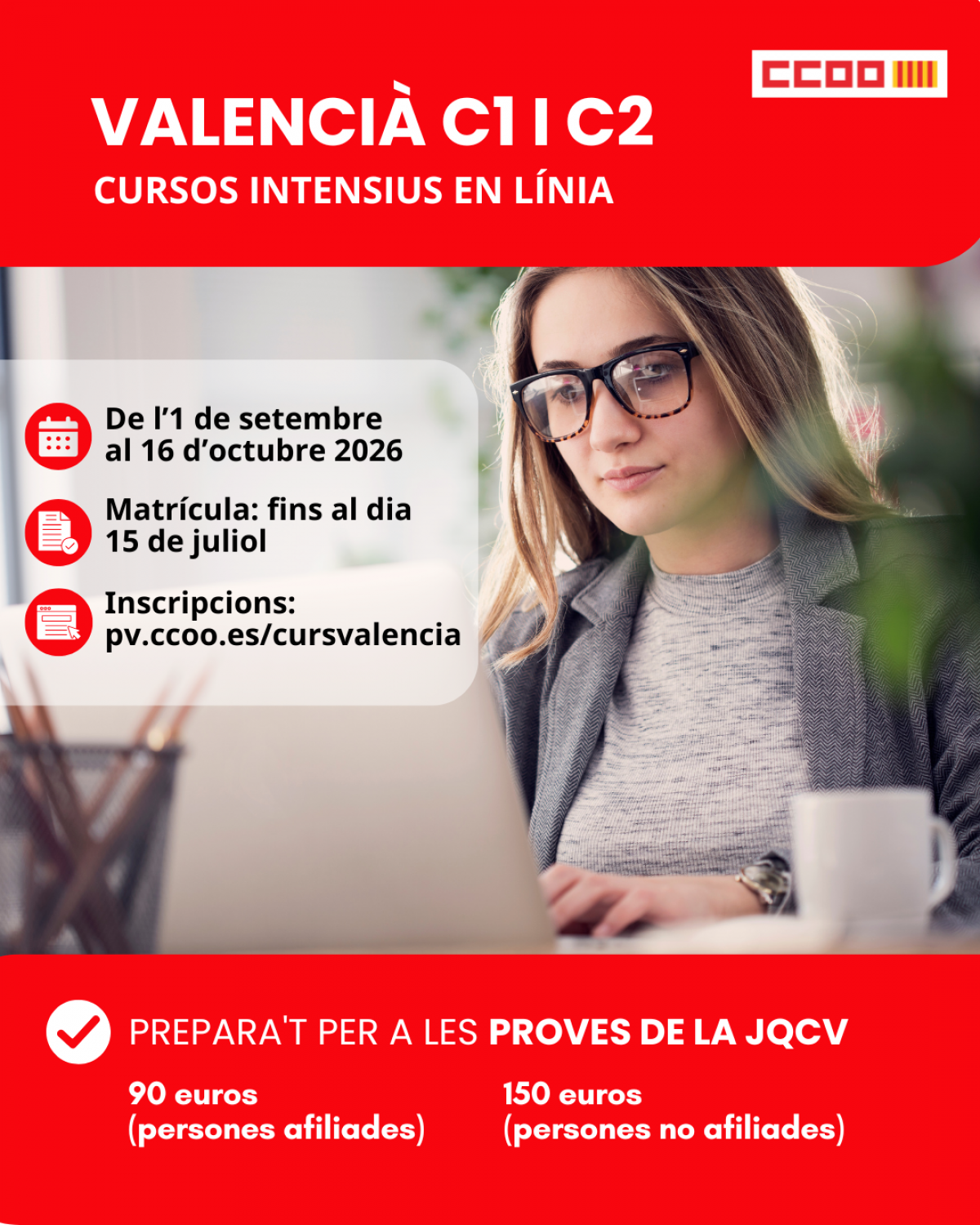 Comença la inscripció dels cursos de valencià C1 i C2 de CCOO PV.