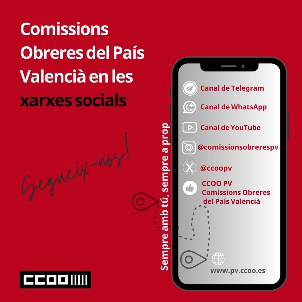 Cartell CCOO PV en les xarxes socials