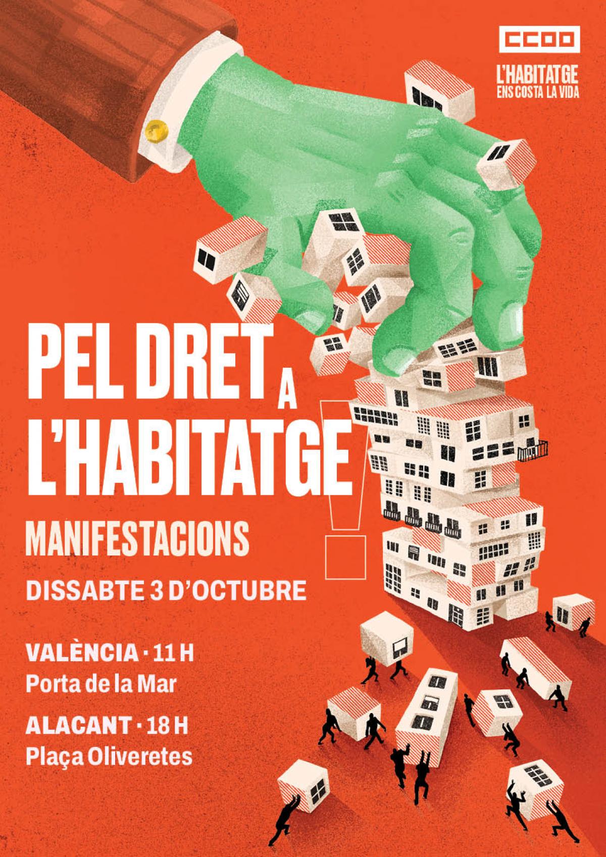 Manifestació pel dret a l'habitatge, aquest 3 d'octubre, a València i a Alacant.
