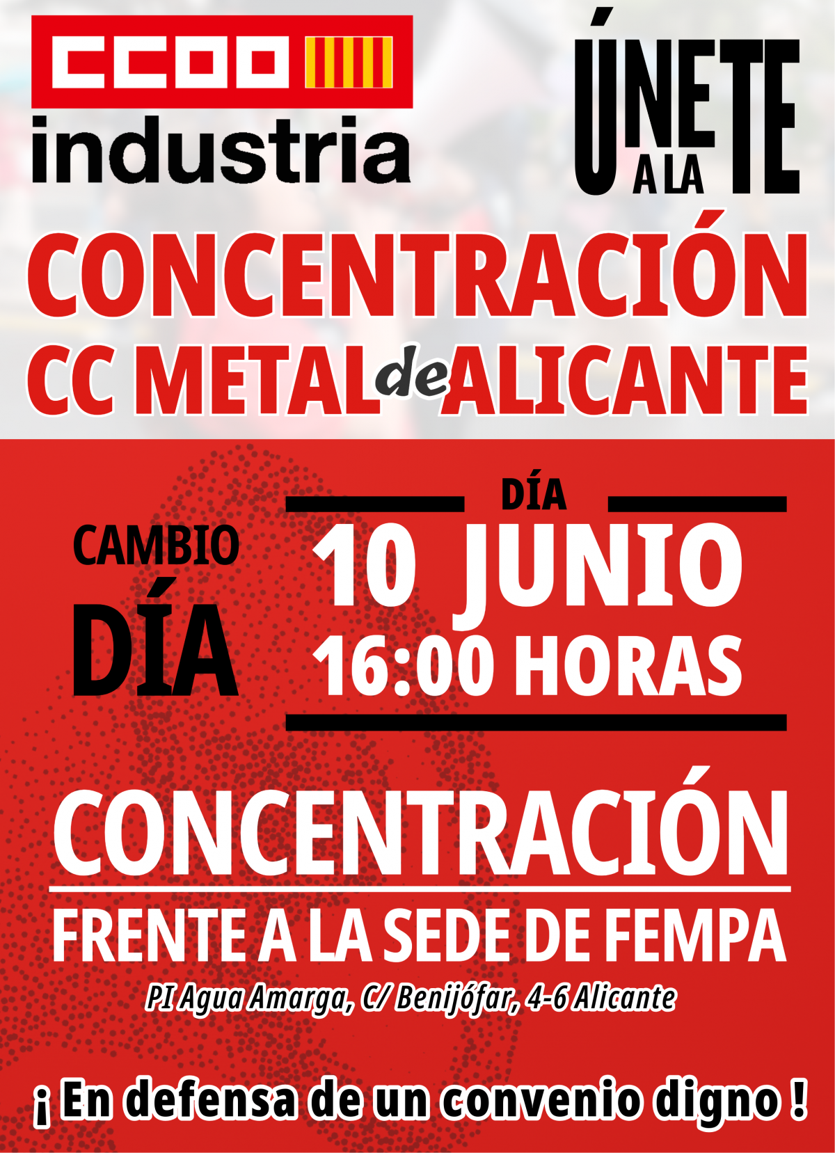 Cartel cambio de fecha concentración