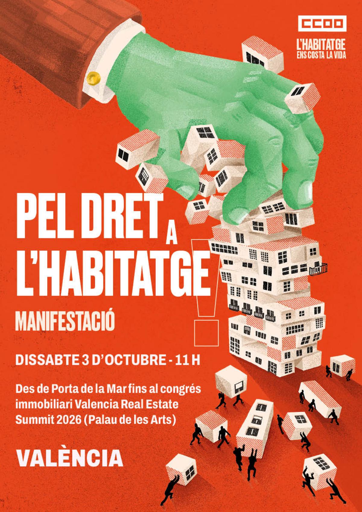 Manifestació pel dret a l'habitatge, aquest 3 d'octubre, a València.
