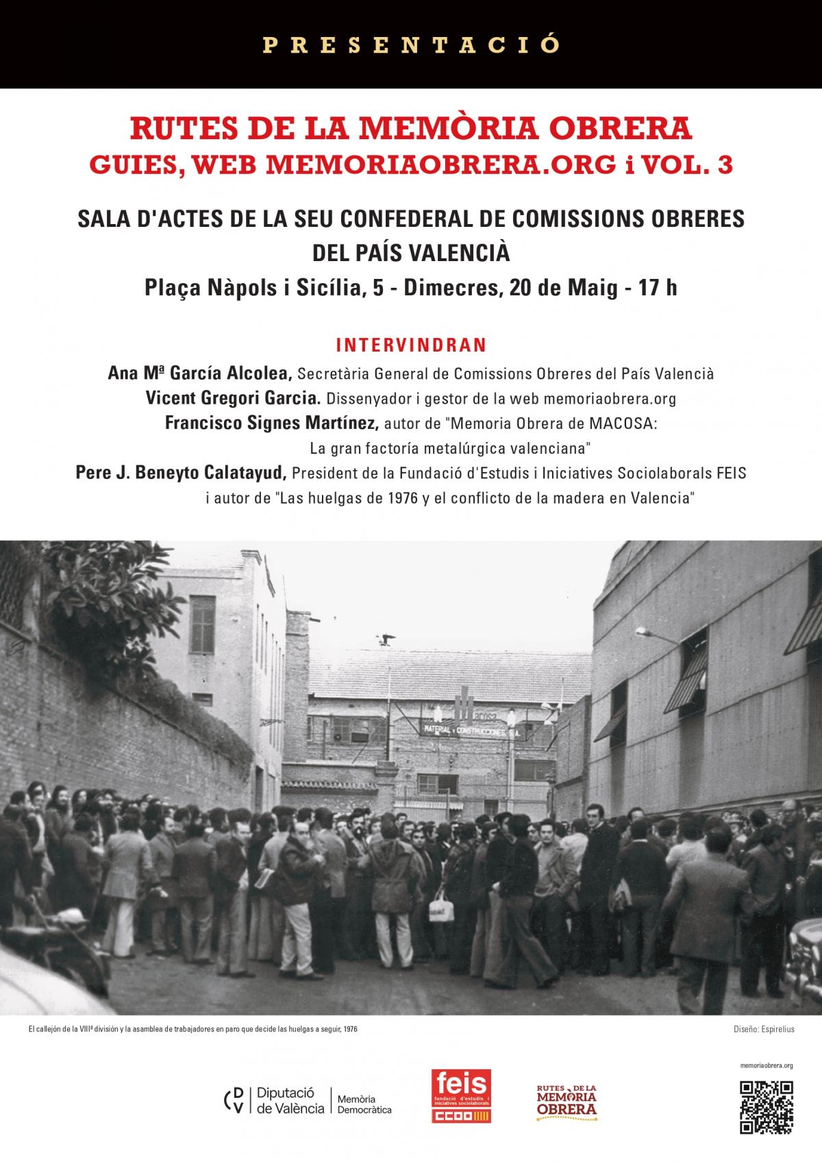 Presentació a València del tercer volum de ‘Rutes de la memòria obrera’ i de la web sobre el moviment obrer valencià.